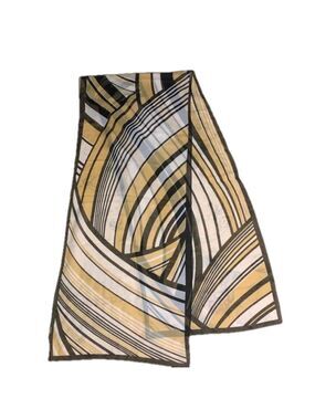 Vintage stripy pattern tan, white and black semi sheer scarf